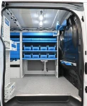 04_Syncro Zubehör im Ford Custom: Spraydosenhalter, Zurrschiene mit Klemmschlossgurten, Kabelsattel