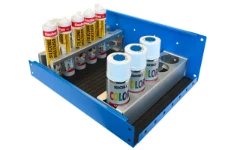Aluminiumgestelle für Spraydosen und Silikonkartuschen zum Einsetzen in Syncro Regalwannen 