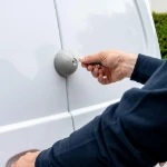 Detailansicht des Aufbohrschutz-Zylinders eines Transporter-Sicherheitsschlosses