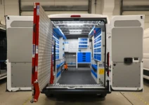 Allestimento con rampa di carico e scaffali su Opel Movano